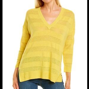 Lilla P cotton linen blend sunny yellow v neck sweater
